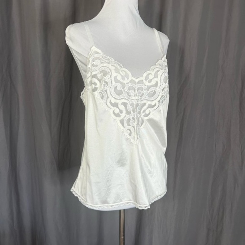 Vintage 1980s White LAce Nylon Camisole Top